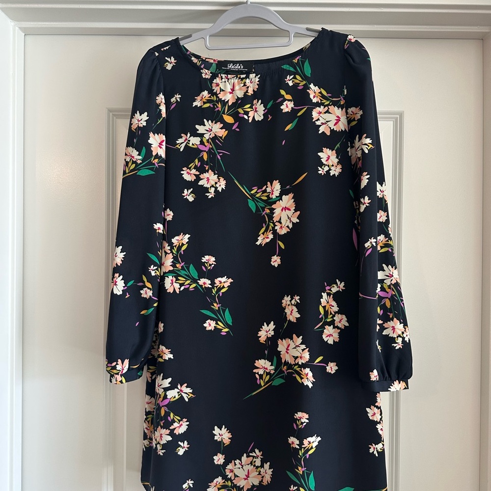 Lulus Herbaceous Babe Navy Floral Print Shift Dress - size S